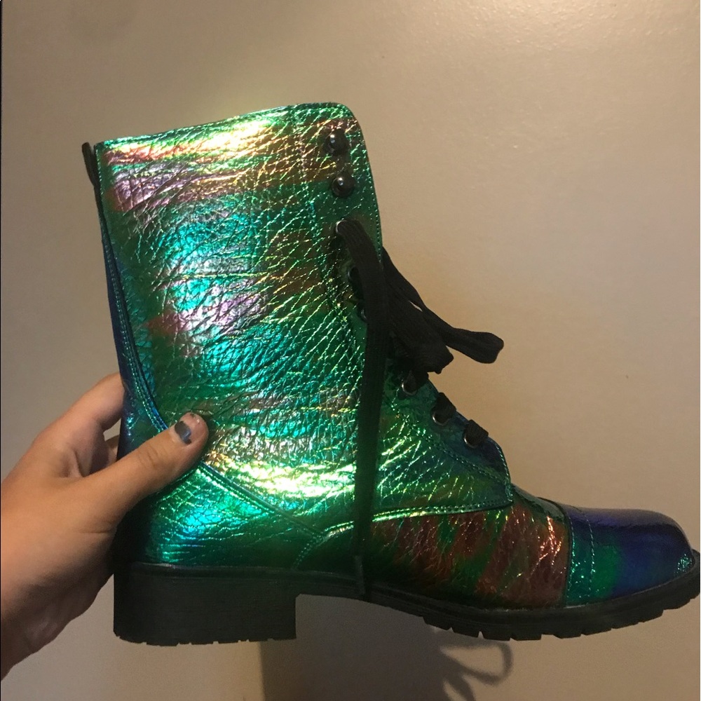 Mermaid Tears Combat Boots Iridescent Oil Slick